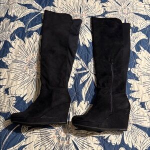 Chinese Laundry Black Over the Knee Wedge Boots